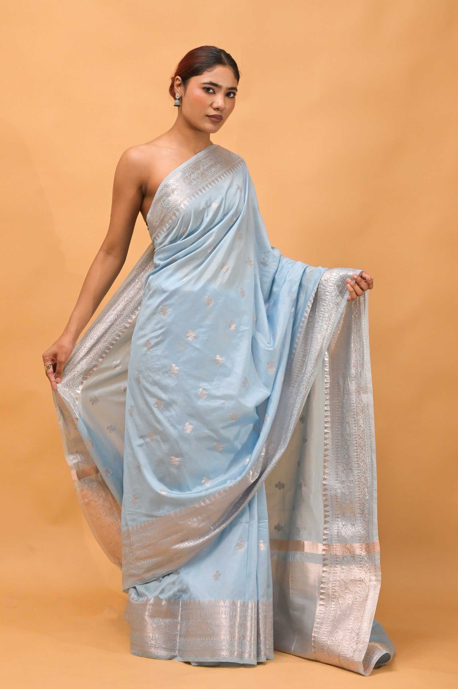 Handwoven Elegance in Pastel Blue Katan Silk Banarasi  Saree